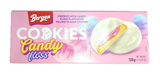 Sušenky Bergen v mléčné polevě s příchutí cukrové vaty  128 g 