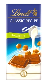 Lindt CLASSIC RECIPE MLÉČNÁ čokoláda s lískovými ořechy 100g