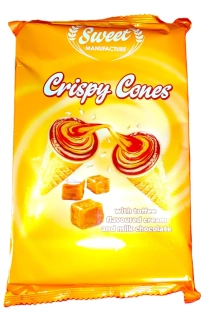 Oplatky Crispy Cones s krémovou náplní a toffee příchutí 130 g