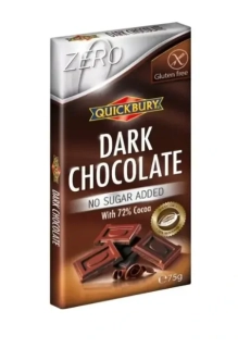 Čokoláda BEZ PŘIDANÉHO CUKRU - QUICKBURY 75 g - hořká 72 % kakaa