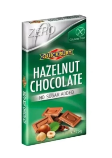 Čokoláda QUICKBURY 75 g BEZ PŘIDANÉHO CUKRU - mléčná oříšková