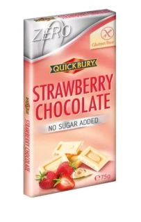 Čokoláda QUICKBURY 75 g BEZ PŘIDANÉHO CUKRU - bílá jahodová