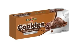 Sušenky BEZ PŘIDANÉHO CUKRU QUICKBURY 128 g - cookies s náplní brownie v polevě