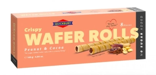 Vaflové trubičky QUICKBURY 140 g BEZ PŘIDANÉHO CUKRU | arašídovo-kakaová náplň | AKCE !!!
