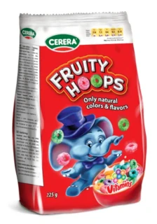 CERERA cereálie barevné kroužky "Fruity hoops" 225 g