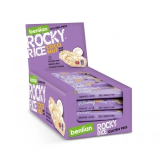 ROCKY RICE - extrudovaná rýžová tyčinka v bílé polevě 18 g - KOKOSOVÁ - balení 20 ks - VÝPRODEJ !!! DMT: 5/2025 !!! 1 ks = 7.50 Kč