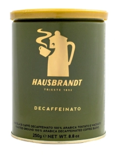 Italská káva HAUSBRANDT 250 g DECAFFEINATO - mletá káva - bez kofeinu - kovová dóza