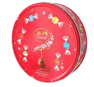 Luxusní bonboniéra LINDOR 450 g - červená / zimní edice - kovová dóza