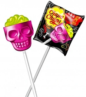 Lízátko ChupaChups SKULL 3D 15 g - lízátko LEBKA - jahoda & limetka