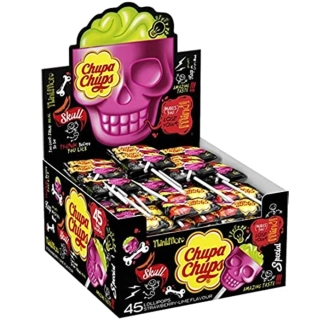Lízátko ChupaChups SKULL 3D 15 g - lízátko LEBKA - jahoda & limetka - balení 45 ks