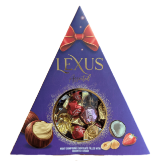 Pralinky LEXUS 120 g TRIANGLE - MIX pralinek (fialová) - kokos, oříšek, bílá jahoda