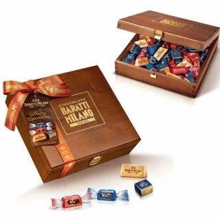 Luxusní italská bonboniéra Baratti & Milano 280 g mléčná & hořká - dřevěná kazeta