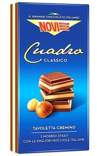 Italská čokoláda NOVI Cuadro 110 g mléčná s oříškovou náplní