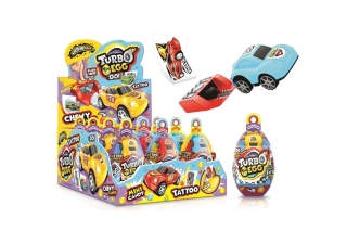 Vajíčko TURBO EGG + dražé 10 g - vystřelovací autíčko & tetování