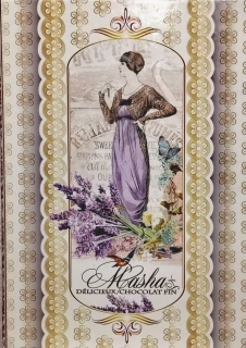 Bonboniéra MASHA 200 g s nugátem a oříškem  MADAME ve FIALOVÉM & LEVANDULE