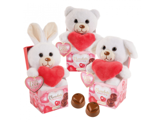 Plyšový zvířátko & SRDÍČKO + čokoládové pralinky GÜNTHART 54 g - ZAJÍČEK
