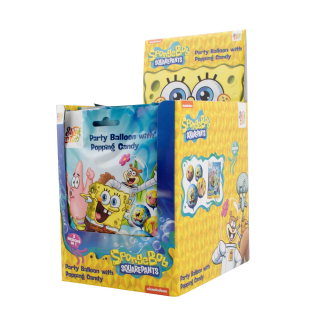 Práskací prášek & 2x nafukovací balónek SPONGE BOB 8 g - PARTY BALLOON POPPING CANDY - balení 24 ks
