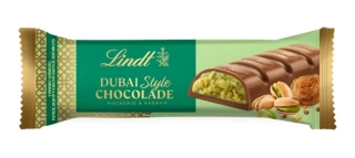 Lindt čokoládová tyčinka DUBAI STYLE 40 g  - AKCE  !!!- mléčná s pistáciemi a cukrářskými nitěmi