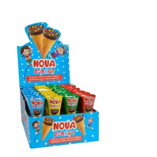 Čoko kornoutek NOVA 25 g - s barevným čoko dražé (balení 24 ks)