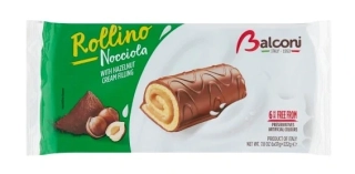 6x piškotová roláda BALCONI ROLLINO 222 g ALLA NOCCIOLA - s kakaovou polevou a lískoořechovou náplní (6-pack)