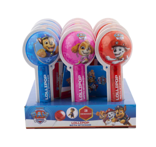 Lízátko PAW PATROL 20 g v blistru - lízátko s jahodovou příchutí & samolepkou
