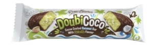 Čokoládová karamelová tyčinka DoubiCoco 40 g - s pistáciovou příchutí a kokosem