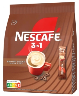 NESCAFE instantní káva 3v1 10 x 16,5 g s TŘTINOVÝM CUKREM