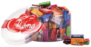 Mini čokoládky TI AMO dóza 450 g (100 ks v balení) - se zamilovanými nápisy