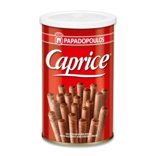 Vaflové trubičky CAPRICE 115 g v plechovce OŘÍŠKOVÉ