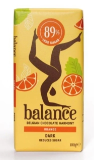 Belgická čokoláda BALANCE 100 g BEZ PŘIDANÉHO CUKRU - HOŘKÁ s POMERANČEM