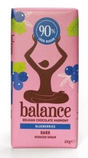 Belgická čokoláda BALANCE 100 g BEZ PŘIDANÉHO CUKRU - HOŘKÁ s BORŮVKAMI