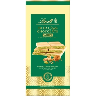 Lindt DUBAI STYLE CHOCOLATE 145 g BÍLÁ s pistáciemi a cukrářskými nitěmi - AKCE !!!
