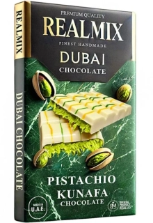 Dubajská čokoláda RealMix 160 g BÍLÁ - KUNAFA PISTACHIO CHOCOLATE - originální DUBAJSKÁ ČOKOLÁDA - bílá čokoláda s pistáciovou náplní kunafa - VÝPRODEJ !!! DMT: 2/2026