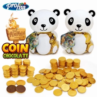 Čokoládové mince ZOO COIN CHOCOLATE - 100 dolarů 240 g  - dóza 100 ks - PANDA