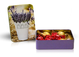 Čokoládové pralinky 110 g LEVANDULE - kovová krabička