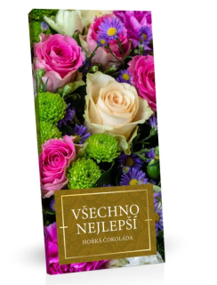 Dárková hořká čokoláda 100 g BAREVNÉ KVĚTY - VŠECHNO NEJLEPŠÍ
