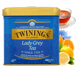 Černý čaj TWININGS 100 g - LADY GREY TEA - kovová dózička