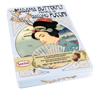 Italské pralinky SORINI 198 g kovová dóza OPERA - MADAM BUTTERFLY