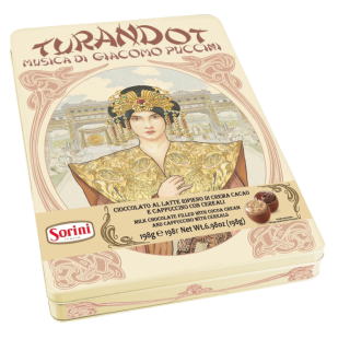 Italské pralinky SORINI 198 g kovová dóza OPERA - TURANDOT