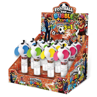 FOOTBALL FAN w/ BUBBLE - natahovací větráček & bublifuk s bonbónky 5 g
