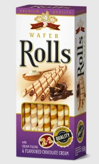 Vaflové trubičky PREMIUM ROLLS 160 g DUO - ČOKOLÁDA & SMETANA