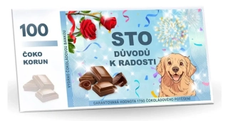 Bankovka (obálka) 175 g - mléčná čokoláda s mandlemi a malinami - STO DŮVODŮ K RADOSTI