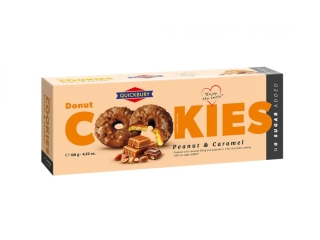 Sušenky QUICKBURY 128 g DONUT COOKIES - bez přidaného cukru - arašídy & karamel