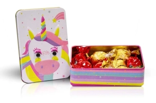 Čokoládové pralinky 110 g UNICORN - kovová krabička