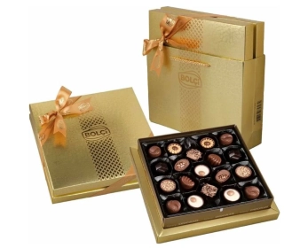 Pralinky BOLCI 215 g DIAMOND - ZLATÉ s mašlí & dárková taštička