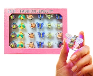 Svítící prstýnek - FASHION JEWELRY - ZVÍŘÁTKA s kamínky (balení 24 ks)