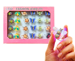 Svítící prstýnek - FASHION JEWELRY - zvířátka s kamínky - 1 ks