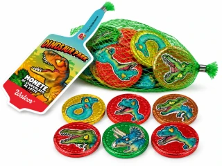 Čokoládové mince 45 g DINOSAURUS - síťka (6 mincí)