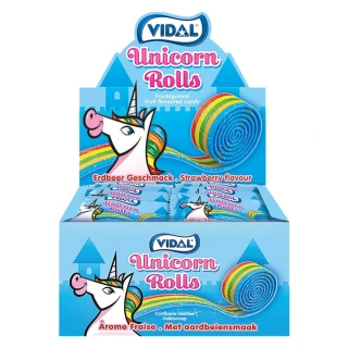 Želé pásek VIDAL UNICORN ROLLS 19 g - JAHODA - UNICORN (balení 24 ks)