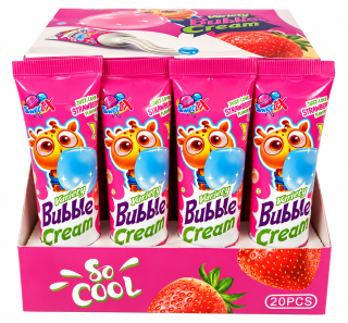 Žvýkačka v tubě 22 g BUBBLE CREAM - jahoda (balení 20 ks)